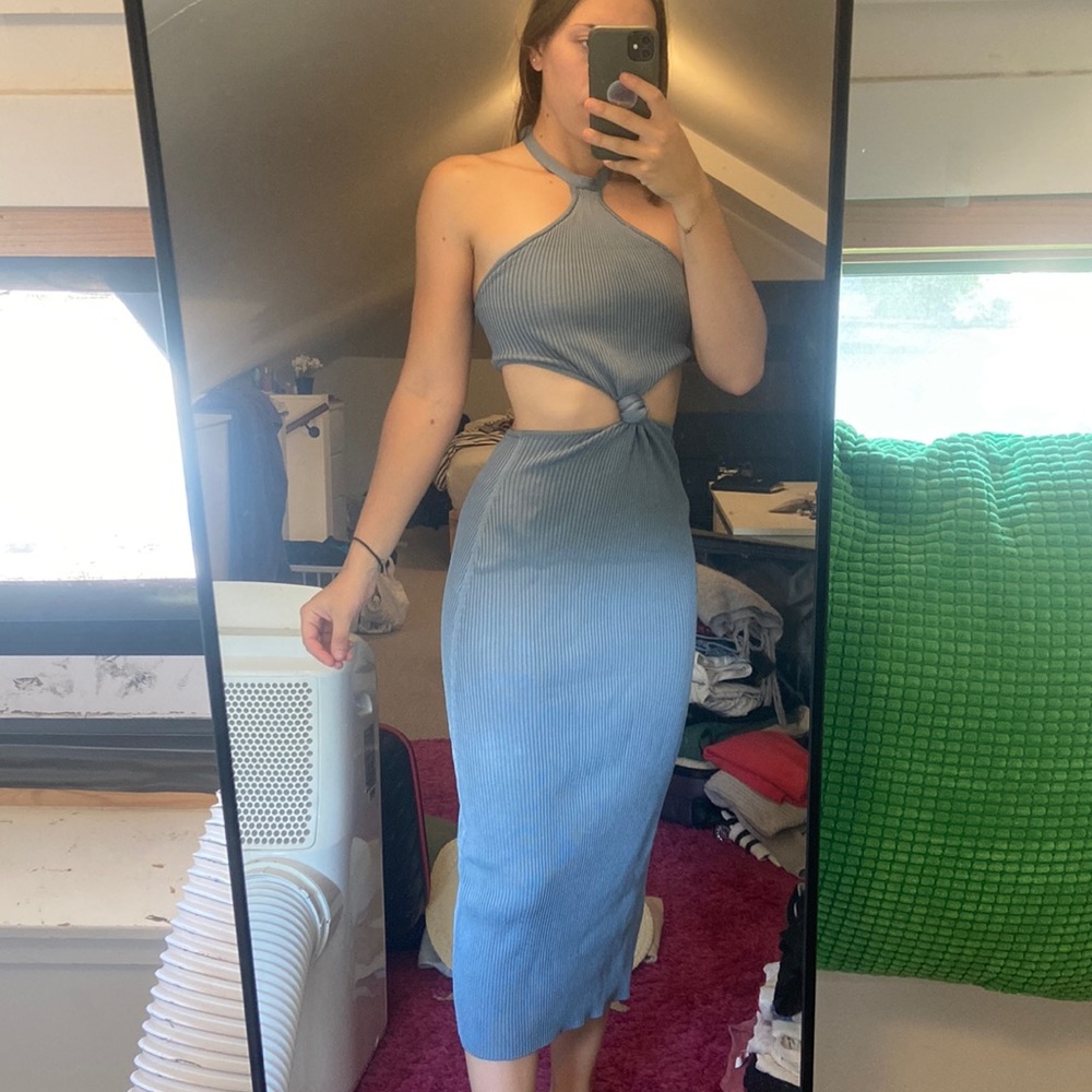 Cult Gaia Blue Halter Cutout Cameron Dress